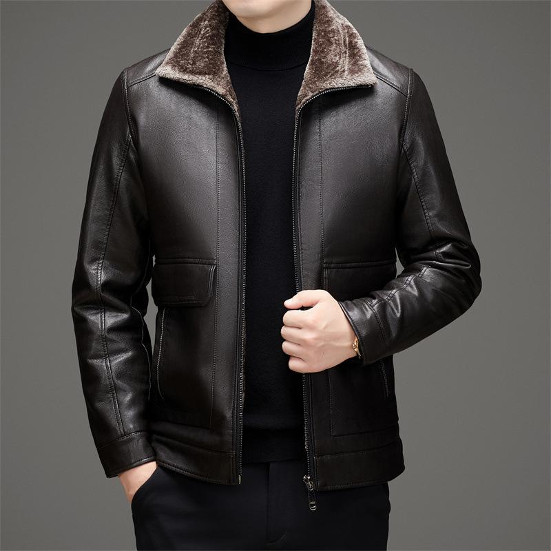 ジャケット 男性用 裏起毛 PUレザー ブルゾン アウター 秋冬 あったか 防寒着 多ポケット ブラック 黒/ブラウン 茶色