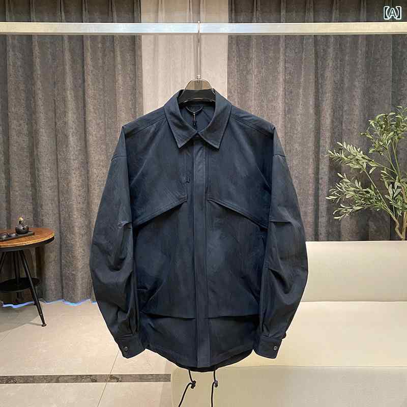 シャツ メンズ 男性用 トップス ワーク 長袖 扎染め風 春秋 コットン アウター ジャケット ブラック
