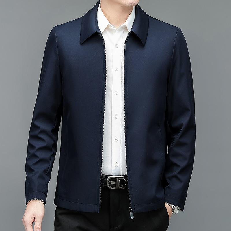 ジャケット メンズ 男性用 紳士服 スプリングジャケット 襟付き 無地 ポリエステル ネイビー系 長袖 レ..