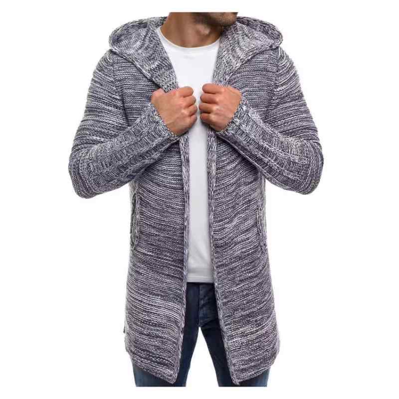 ニットカーディガン メンズ 雪柄 ジャカード フード付き 長袖 春秋 カジュアル スタイル トップス 白 グレー 黒 M L XL 2XL