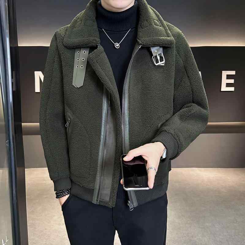 ジャケット 男性用 アウター 冬季 韓国 リバーシブル ボア 襟付き 無地 ポリエステル 普段使い デイリー