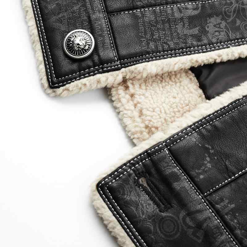 レザージャケット メンズ PUレザー 裏起毛 シングルブレスト プリント柄 襟付き アウター カジュアル 防寒 秋冬 黒