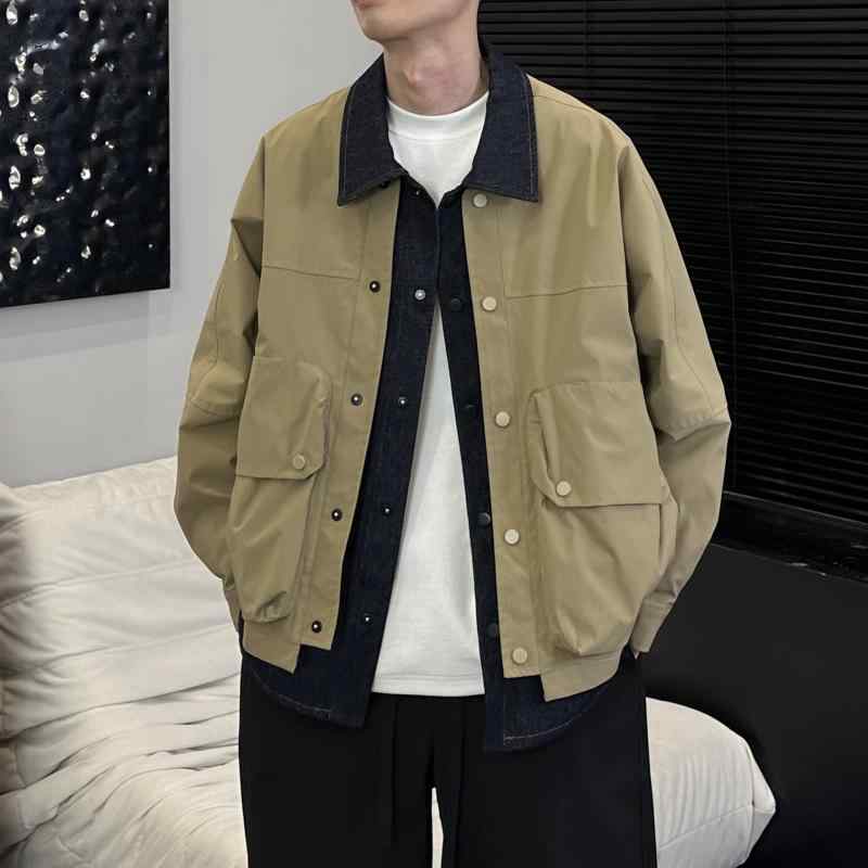 ジャケット 男性用 デニム 切り替え ゆったり カジュアル Gジャン ブルゾン 秋冬 ライトアウター コーデュロイ 無地 長袖 ブラウン ブラック カーキ