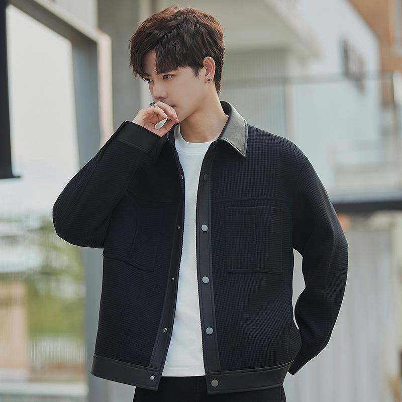 ジャケット 男性用 テーラードカラー ポリエステル混紡 春秋 カジュアルスタイル 無地 ブラック カーキ