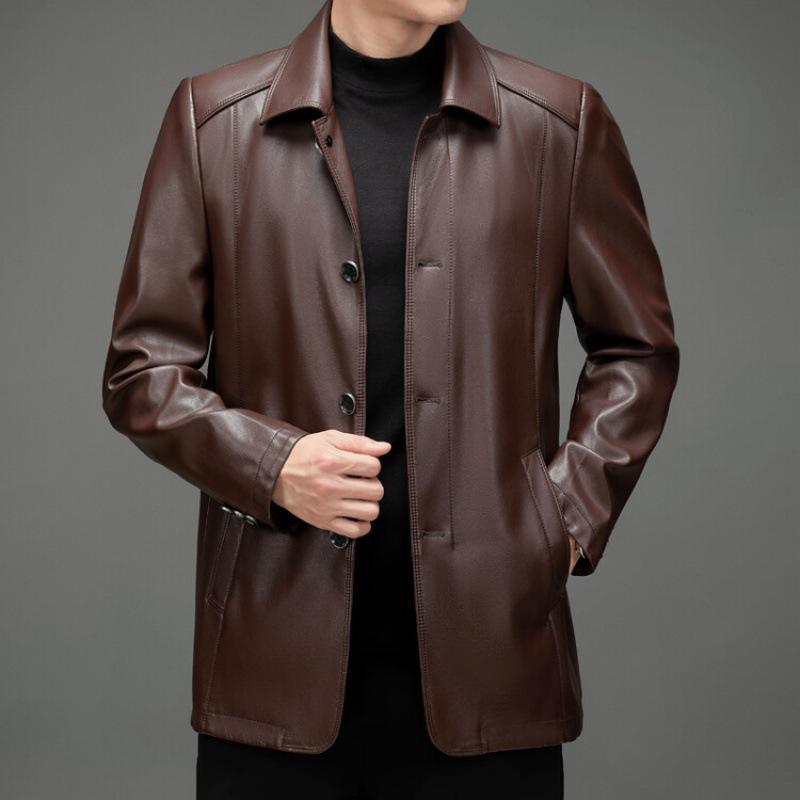 ジャケット メンズ 男性用 紳士 シープスキン 羊革 レザージャケット 革ジャン ブルゾン アウター 襟付き シングルブレスト フロントボタン ブラック 黒/ブラウン 茶色 M/L/XL/2XL/3XL/4XL 四季
