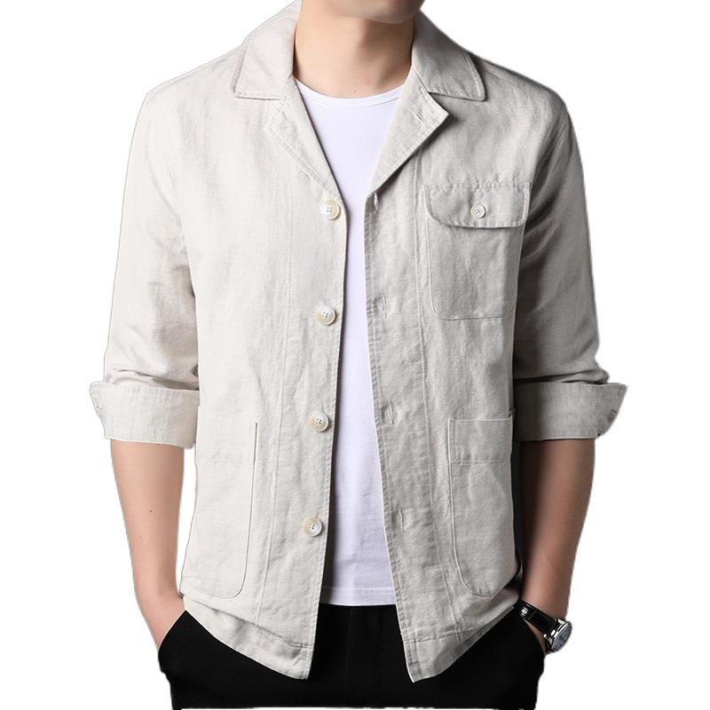 ジャケット 男性用 綿麻ジャケット カジュアル トップス 中華風スタイル レトロ 薄手 ブラック カーキ
