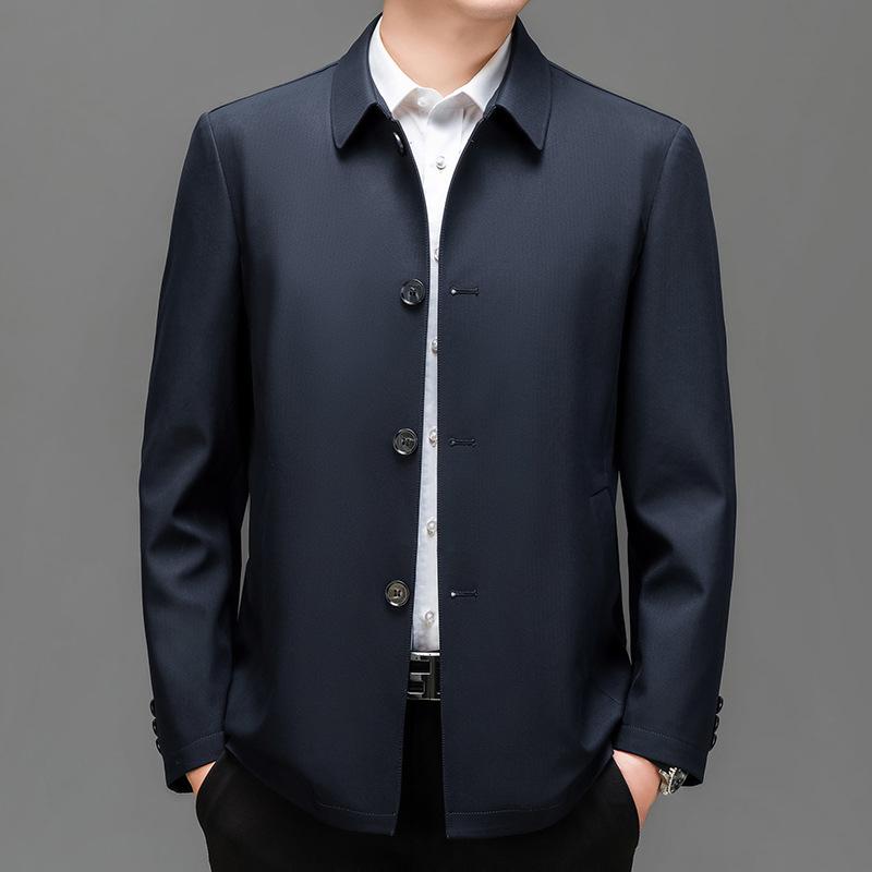 ジャケット メンズ 男性用 紳士服 アウター ビジネス カジュアル 翻襟 ストライプ柄 通気性 耐摩耗性 吸湿速乾 ポリエステル ブラック カーキ ネイビー