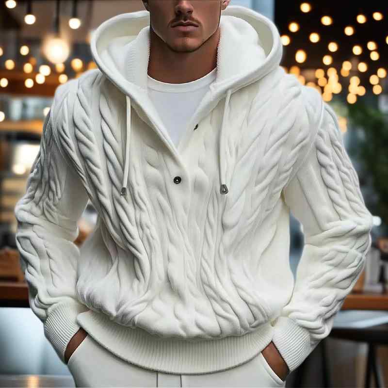 ニット メンズ ニットセーター ケーブル編み フード付き プルオーバー トップス 秋冬 ポリエステル ホワイト M L XL 2XL 3XL
