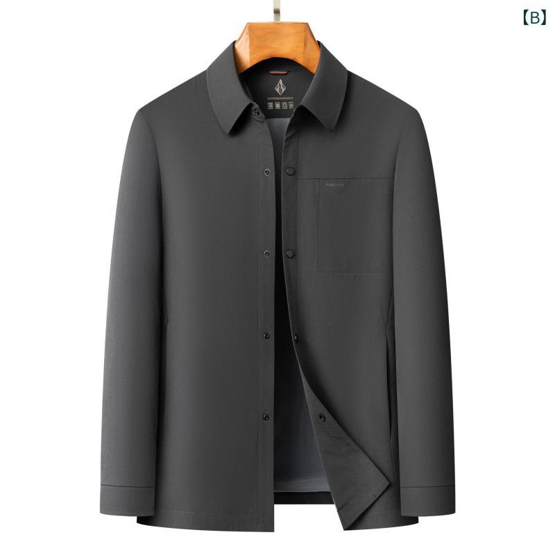 LINEAR shopのジャケット メンズ 紳士服 春秋 薄手 襟付き 防風 無地 普段使い 伸縮性 耐摩耗 紺色 グレー｜アングル3