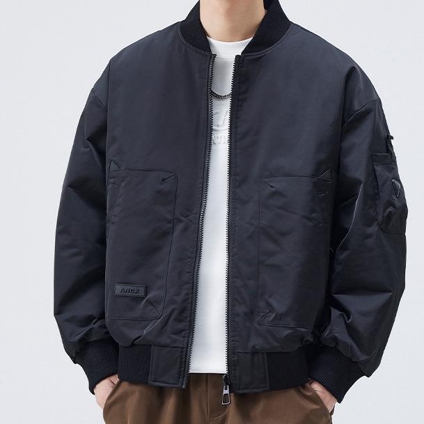 野球服 メンズ 秋冬 パイロットジャケット ブルゾン ジャンパー 厚手 防寒 アウター カジュアル 男性用 ブラック 黒 グリーン 緑