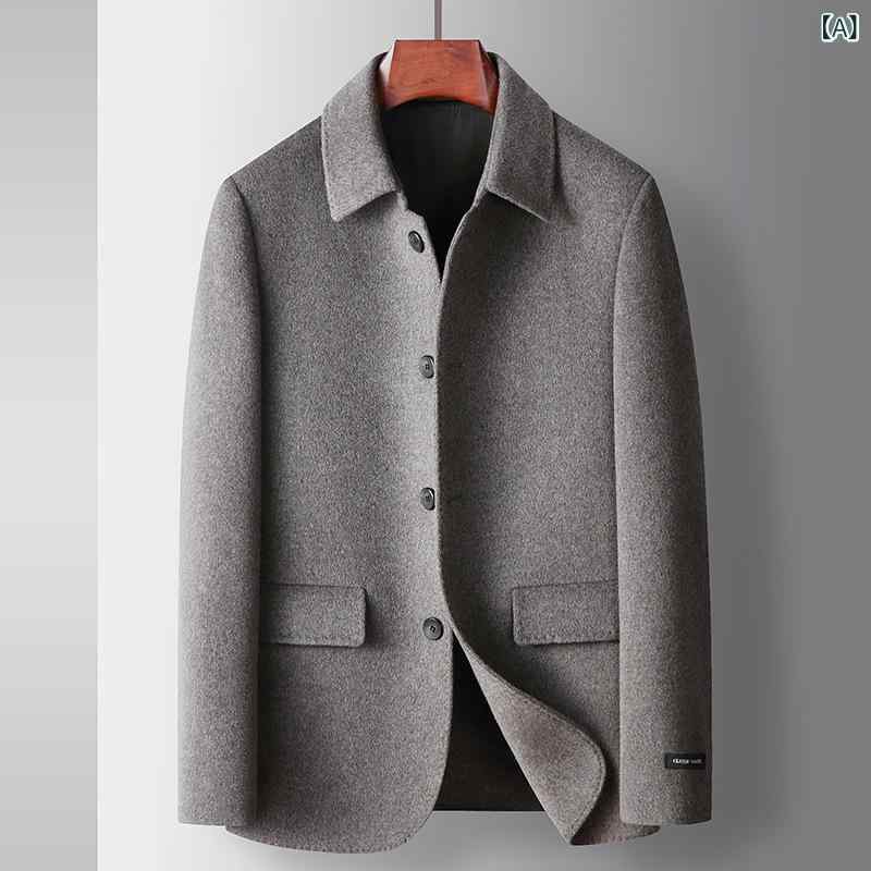 ジャケット 男性用 ウール アウター 秋冬 テーラードカラー 厚手 防寒 普段使い ビジネス 紳士服 キャメル グレー ブラックグリーン 2