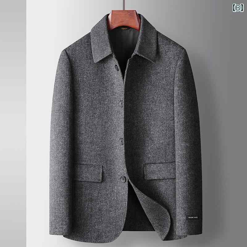 ジャケット 男性用 ウール アウター 秋冬 テーラードカラー 厚手 防寒 普段使い ビジネス 紳士服 キャメル グレー ブラックグリーン 3