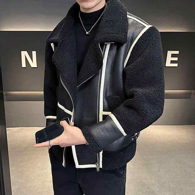 ジャケット 男性用 大きいサイズ 裏ボア ランチコート風 レザージャケット風 ブルゾン アウター 秋冬 ブラック