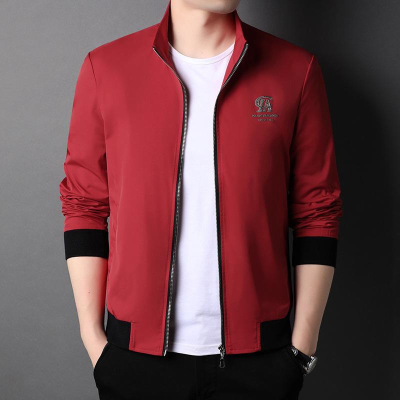 ジャケット メンズ 男性用 春秋 薄手 立ち襟 紳士服 カジュアル トップス ルーズフィット ポリエステル ホワイト カーキ レッド ブラック