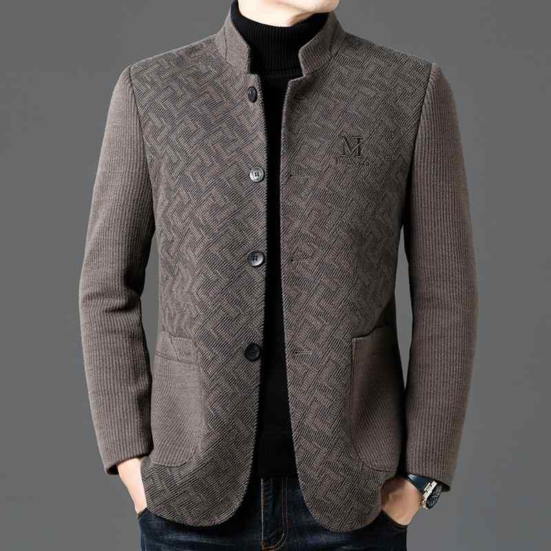 ジャケット メンズ 男性用 ウール 中山装風 立襟 アウター シニア 紳士服 上着 厚手 防寒着 防風 多ポケット 黒 ブラック カーキ 秋冬