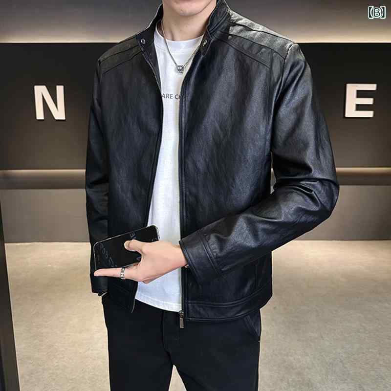 レザージャケット メンズ 春秋 薄手 アウター 男性用 ブルゾン ジャンパー スタン...
