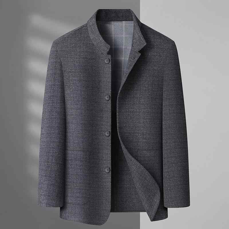 ジャケット メンズ 男性用 ビジネス カジュアル 立襟 ウール コート 大きいサイズ グレー 春秋 無地 ポケット