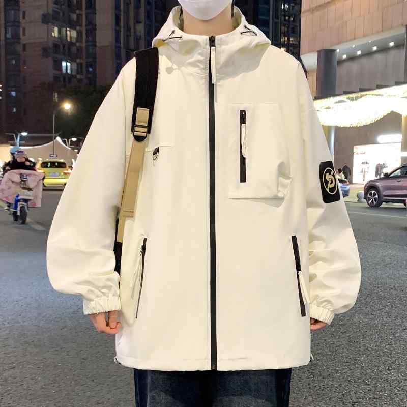 ジャケット メンズ 男性用 秋冬 ブルゾン ゆったり フード付き ワークジャケット ジャンパー 裏起毛 厚手 防寒 アウター カジュアル ホワイト ブラック カーキ