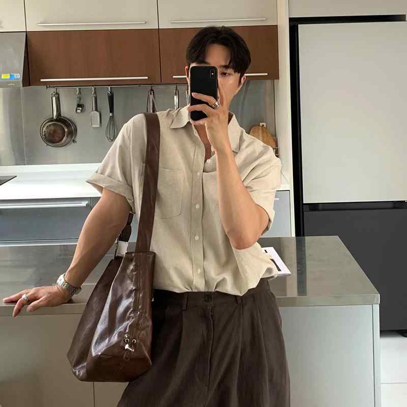 Other - シャツ メンズ 薄手 綿麻 半袖 カジュアルシャツ 韓国 リネン トップス 接触冷感 30代 40代 50代 普段使い 部屋着 春夏 ライトカーキ ホワイト