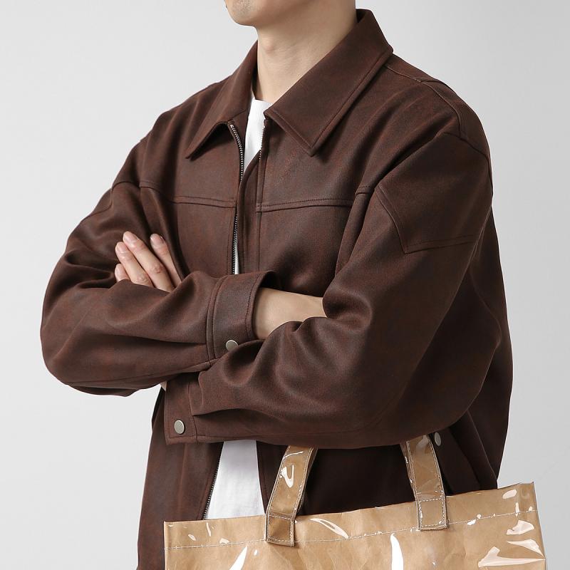 ジャケット 男性用 レトロ ライトアウター 配色 春秋 普段使い 通勤 リラックスフィット ポリエステル 伸縮性 耐摩耗 烏木色 黒