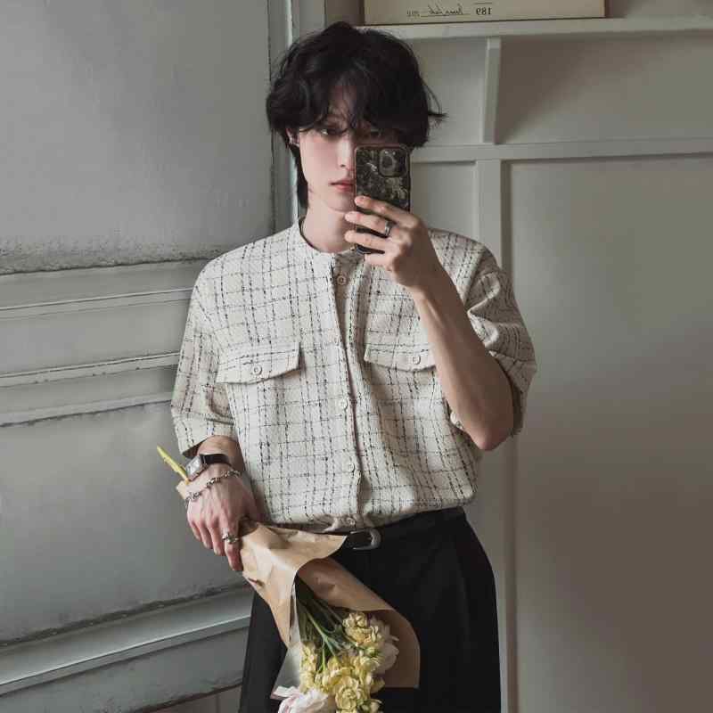 シャツ メンズ 半袖 襟付き ストライプ柄 ポリエステル カッターシャツ 夏 カジュアルスタイル カーキ ..