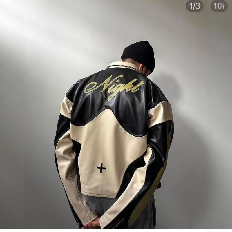 ジャケット 男性用 PUレザー モーターサイクル 秋冬 ストリート カジュアル ブラック ワッペン ライダースジャケット