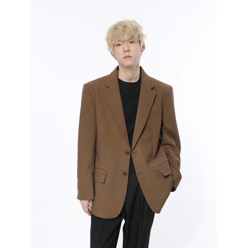 ジャケット メンズ 男性用 春物 韓国 高見え感 無地 レトロ テーラードジャケット アウター トップス 羽織り 上着 ブラック ブラウン