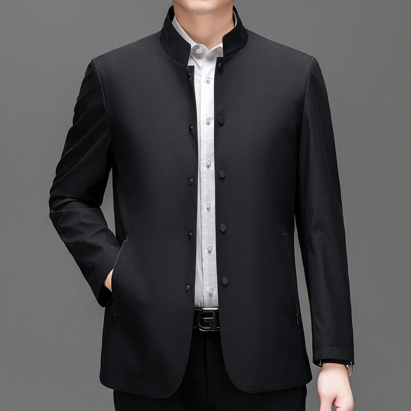 ジャケット 男性用 紳士服 ビジネス カジュアル 春秋 アウター 立襟 混紡 防風 耐摩耗 吸湿速乾 紺色 黒 カーキ