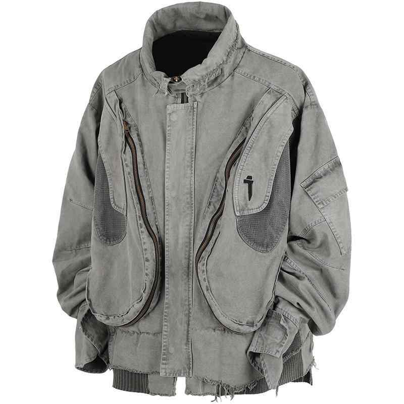 ジャケット 男性用 水洗 ワーク ミリタリー フライトジャケット 春秋 長袖 綿 グレー 黒