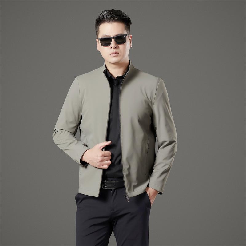 ジャケット 男性用 ブルゾン ビジネス カジュアル 立襟 ミドルエイジ 無地 ポリエステル 接触冷感 吸湿速乾 春秋 普段使い ネイビー カーキ