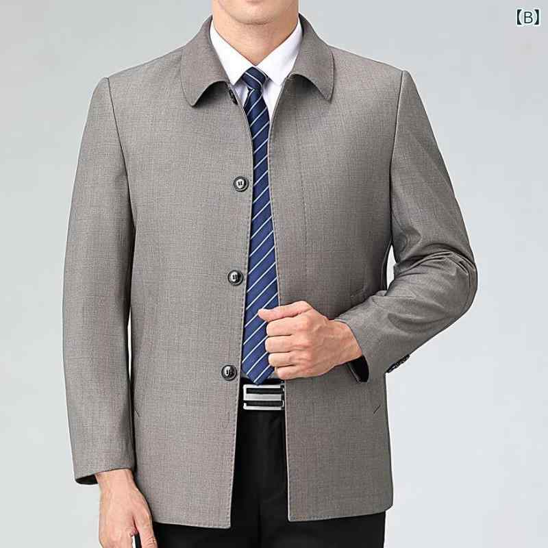 LINEAR shopのジャケット 男性用 ウール 混紡 アウター 紳士服 ビジネスカジュアル 襟付き ボタン留め ミドルエイジ 防風 グレー 格子柄 ゆったり｜アングル3