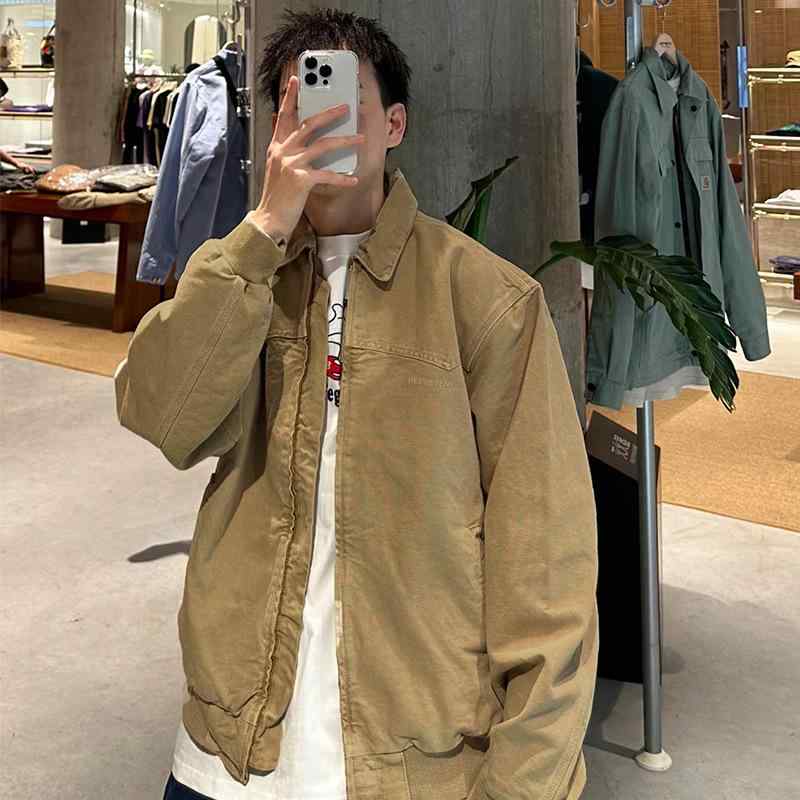 ジャケット メンズ 男性用 ワークジャケット ウォッシュ加工 綿 カットソー トップス 普段使い カジュアル 春秋 グレー カーキ ピンク系