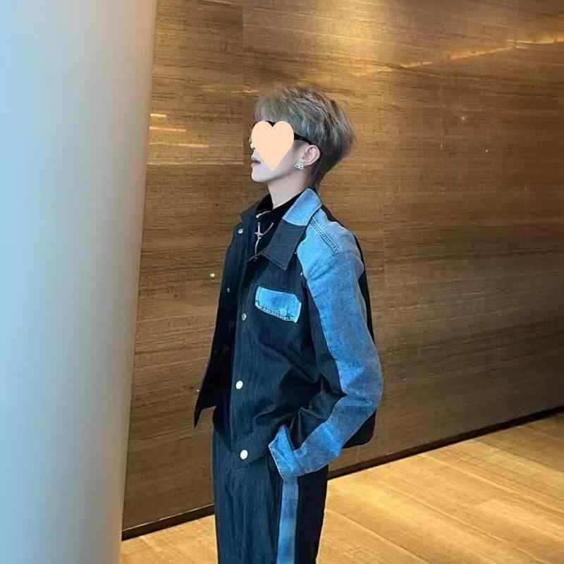 ジャケット メンズ 男性用 デニム 切り替え ブラック系 Gジャン ジーンズ セットアップ 厚手 スリムフィット