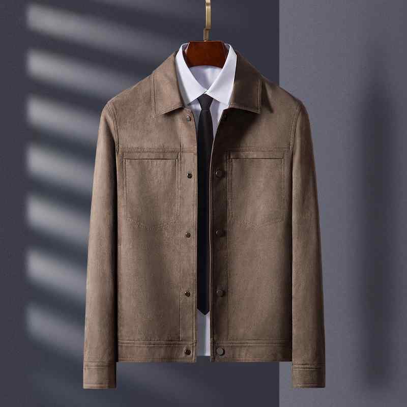 ジャケット 男性用 ブルゾン スエード調 襟付き 切り替え 春秋 カジュアル ブラック ブラウン グレー ポリエステル 長袖
