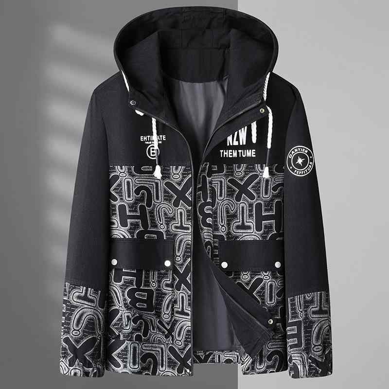 ジャケット 男性用 春秋 大きいサイズ ゆったり フード付き ブルゾン コットン混紡 黒