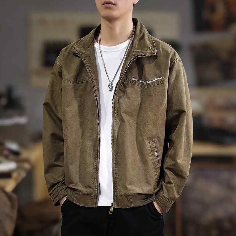 楽天LINEAR shopジャケット メンズ 男性用 秋冬 ライトアウター コーデュロイ 立襟 リブ 刺繡 ポケット 多数 ゆったり 大きいサイズ ブラウン系