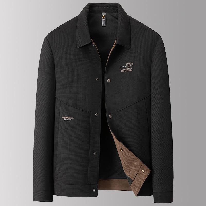 ジャケット メンズ 男性用 大きいサイズ ゆったり テーラード 襟付き アウター ポリエステル混紡 ブラ..