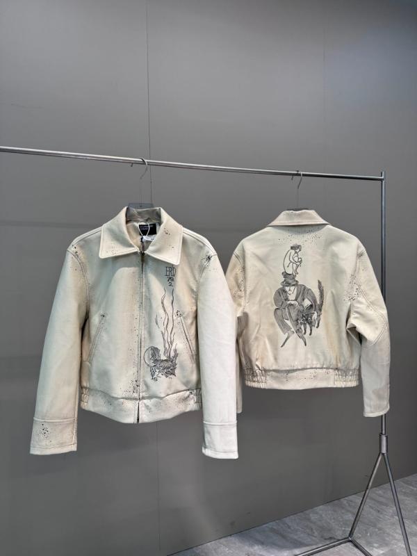 レザージャケット メンズ PUレザー 刺繡 ショート丈 ルーズフィット 翻領 ゆったり アウター 秋冬 ライトベージュ