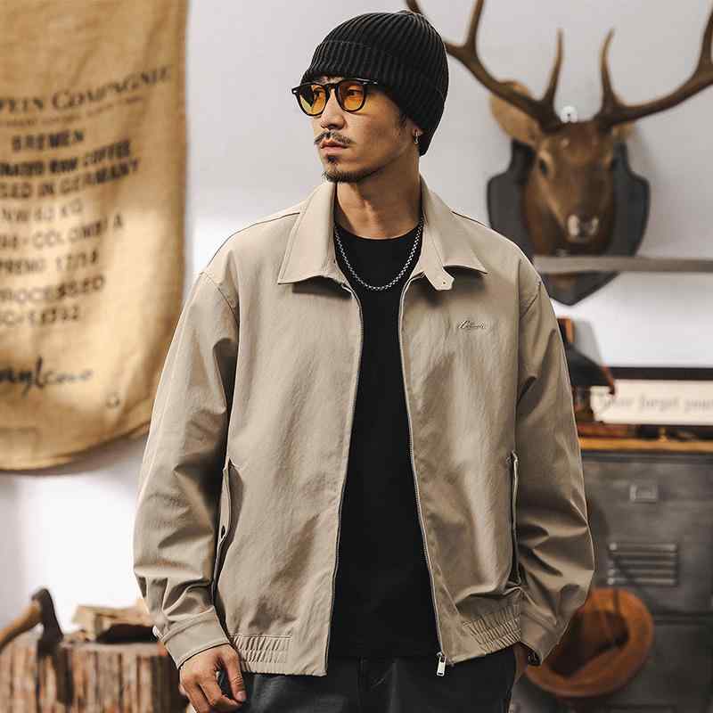 ジャケット 男性用 レトロ ハリントンジャケット 耐摩耗 長袖 ブルゾン ジャンパー アウター 杏色 ブラック レッド