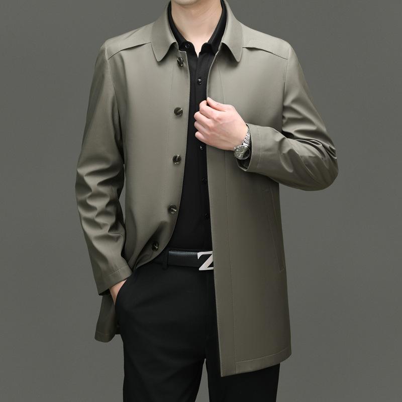 ジャケット 男性用 紳士服 春秋 アウター テーラード ミドル丈 ポリエステル 無地 長袖 ルーズフィット ブルー ブラック カーキ 耐摩耗性