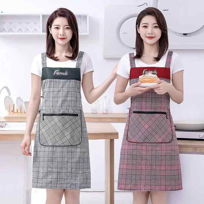 エプロン レディース メンズ 兼用 ポリエステル綿 格子柄 汚れ防止 撥水 通気性 耐摩耗 作業用 家庭用 ..
