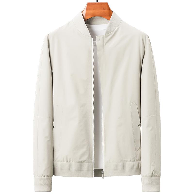 ジャケット メンズ カジュアル ブルゾン スタンドカラー 無地 薄手 伸縮性 吸湿速乾 春秋 アイボリー グリーン