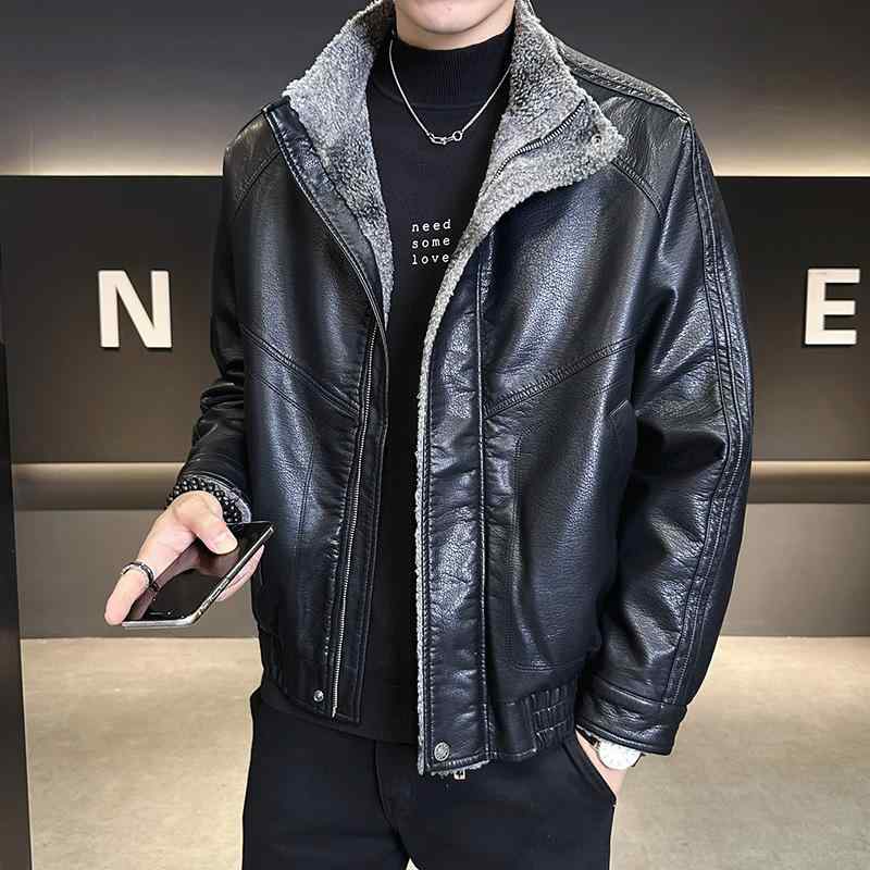 ジャケット 男性用 フェイクレザー 裏ボア 暖かい 秋冬 ブラック コーヒー色 普段使い 翻襟