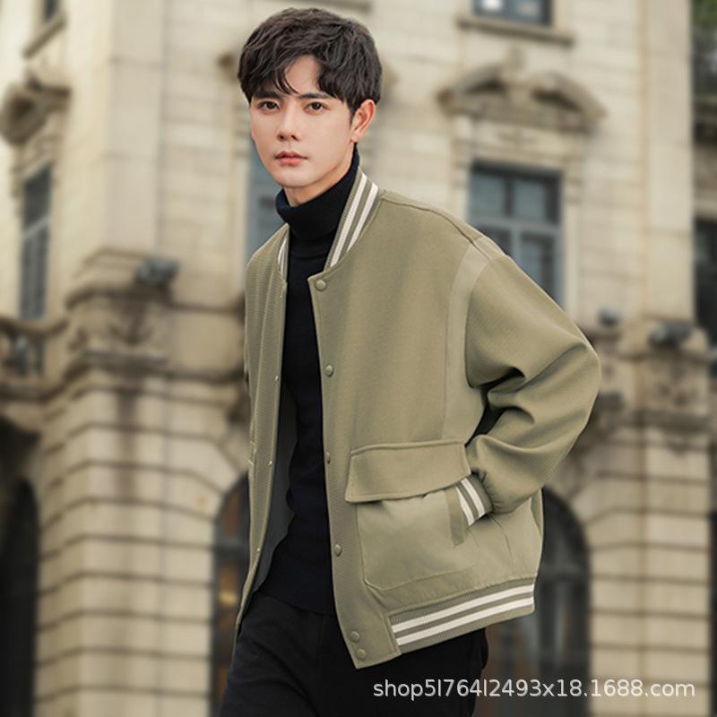 ジャケット 男性用 ブルゾン 春秋 韓国 ゆったり スタンドカラー ライトアウター 長袖 ポリエステル ブラック グレー カーキ