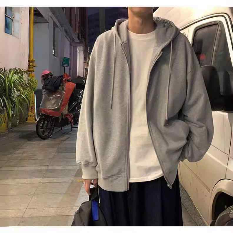 パーカー メンズ 秋冬 裏起毛 ジップアップ スウェット 無地 フード付き ポリエステル グレー 黒 ゆったり 大きめサイズ カジュアル スタイル(4)