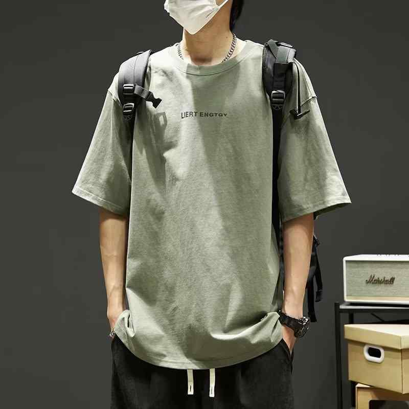 Outdoor - Tシャツ メンズ クルーネック 半袖 リラックス カジュアル トップス カットソー ルーズ ゆったり 緑 黒 ダークグレー 白