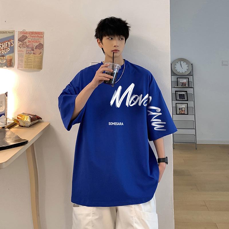 Tシャツ メンズ 半袖 ルーズフィット ポリエステル 接触冷感 プリント クルーネック トップス カットソー カジュアル ストリート スタイル ホワイト ブラック ブルー グレー