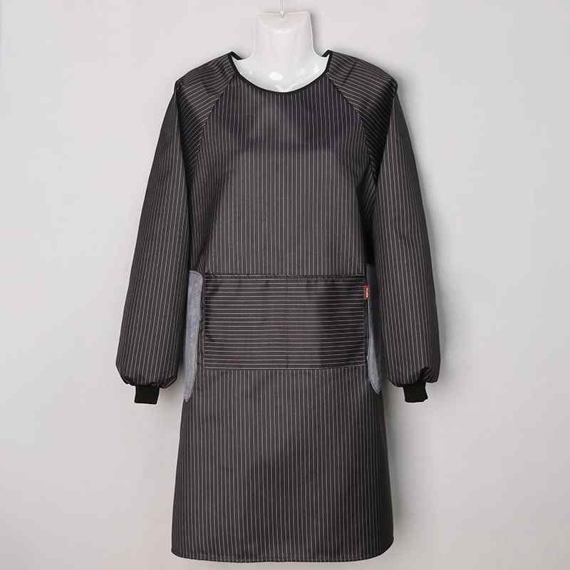 エプロン 男女兼用 長袖 撥水 汚れ防止 拭ける 防水 袖付き 家庭用 料理用 かわいい おしゃれ 黒 茶色 青