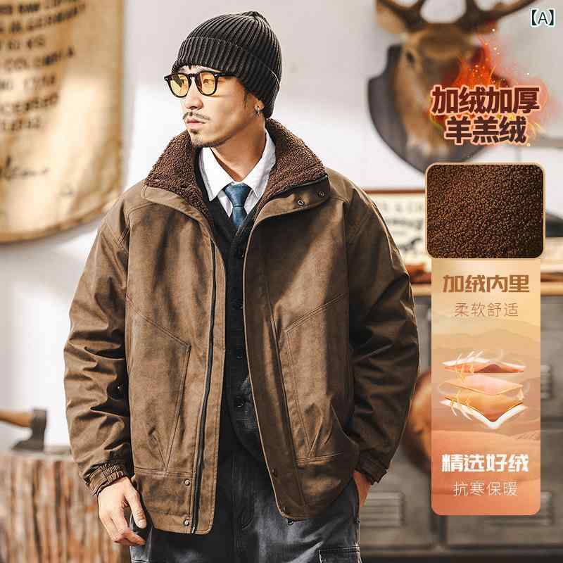 楽天LINEAR shopジャケット 男性用 レトロ 染め 厚手 ボア ブルゾン 秋冬 アウトドア ワーク ウェア ジャンパー アウター M L XL 2XL 3XL 4XL カーキ ブラック