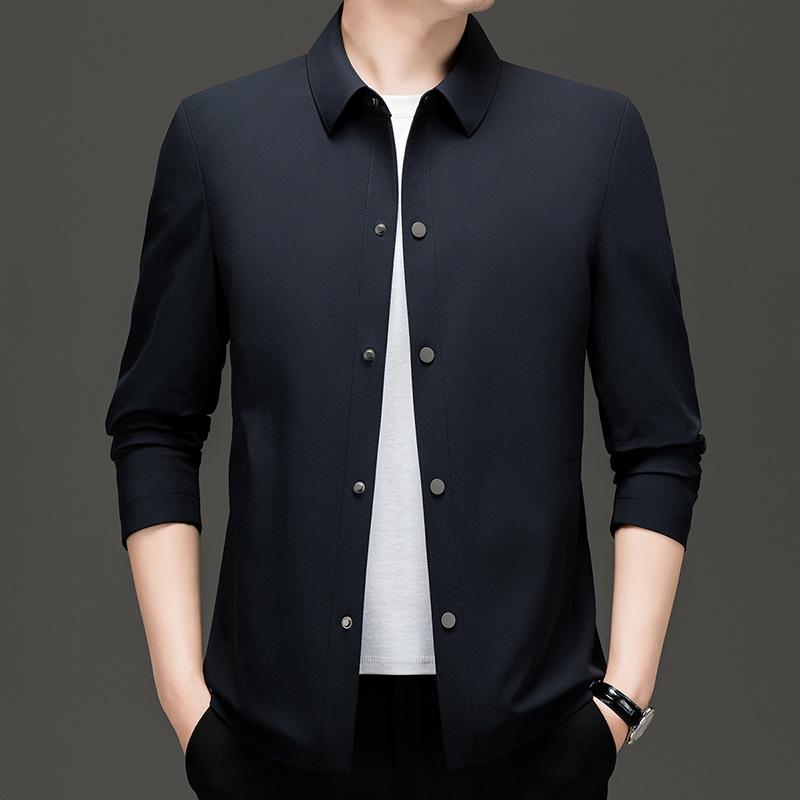 ジャケット メンズ 紳士服 春物 カジュアル トップス アウター 翻襟 ポリエステル混紡 薄手 無地 ネイビー カーキ グリーン